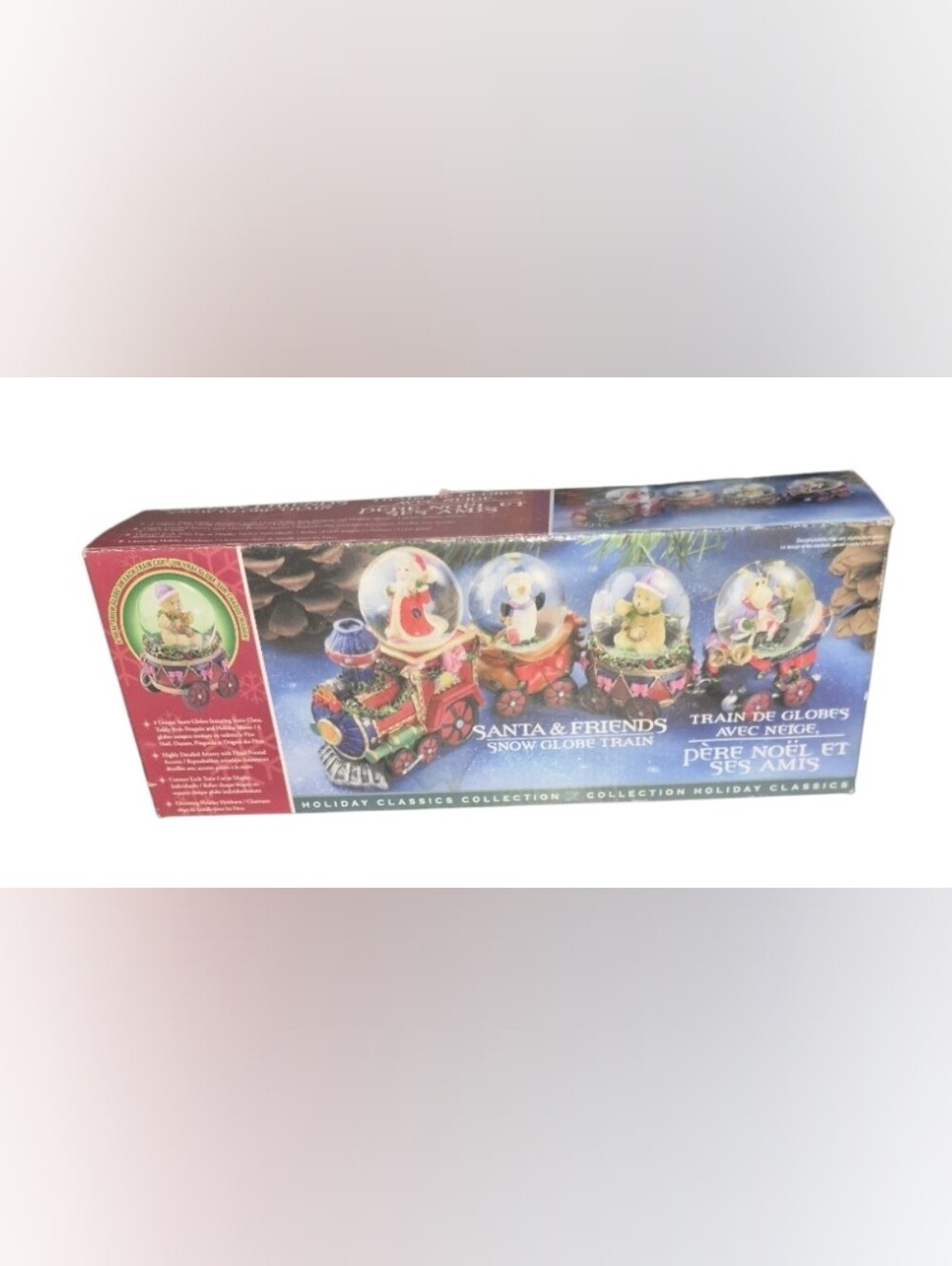 Vintage Christmas Snow Globe Train Set 4 Linked Cars Holiday Decor Read